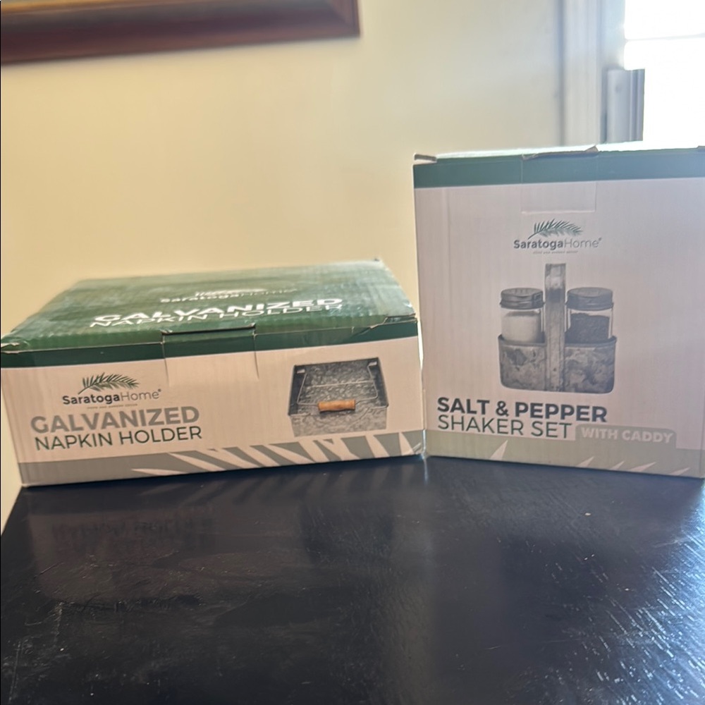 Saratoga Home Galvanized Napkin Holder and Salt & Pepper Shaker Set